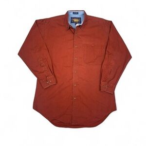 Vintage 80s Ralph Lauren Men's Brick Red Casual Shirt